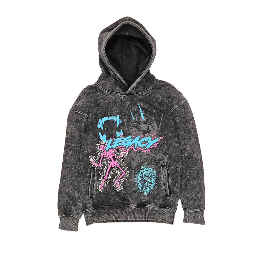 Men's Over Fitted Acid Wash Graphic Hoodie