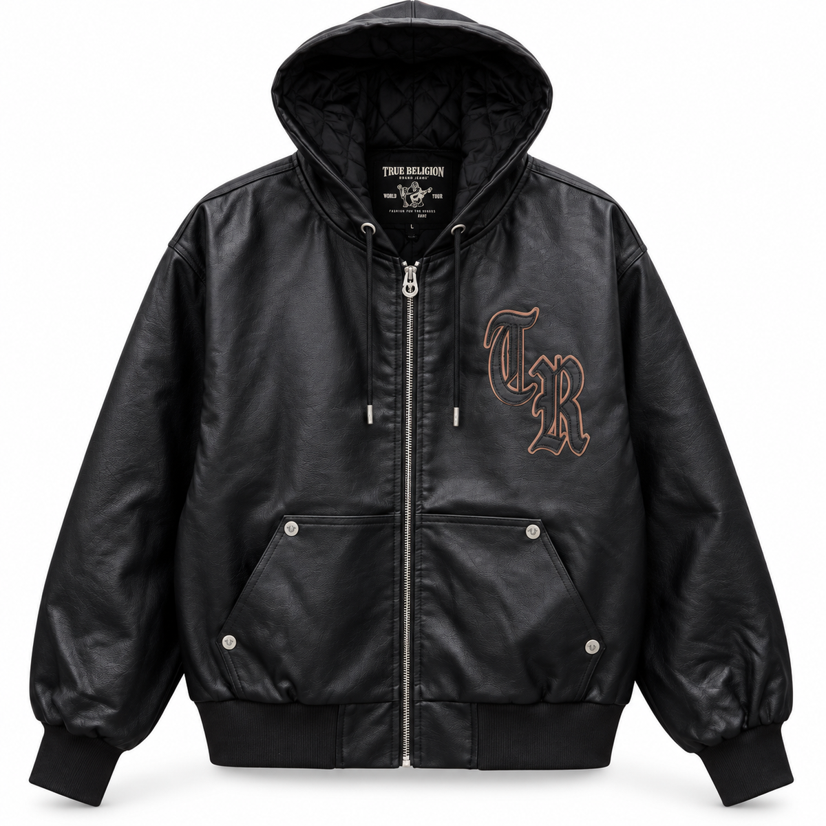 True Religion PU Hooded Bomber Jacket