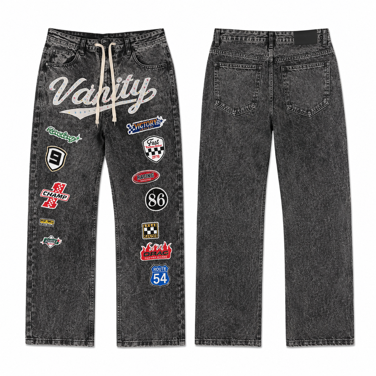 Men's Multi Patches Relaxed Straight Fit Denim