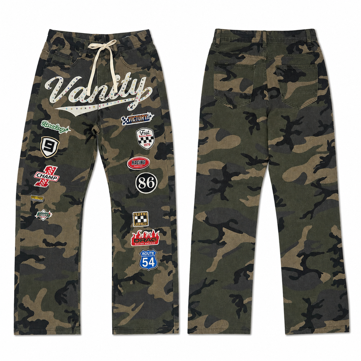 Men's Multi Patches Relaxed Straight Fit Denim
