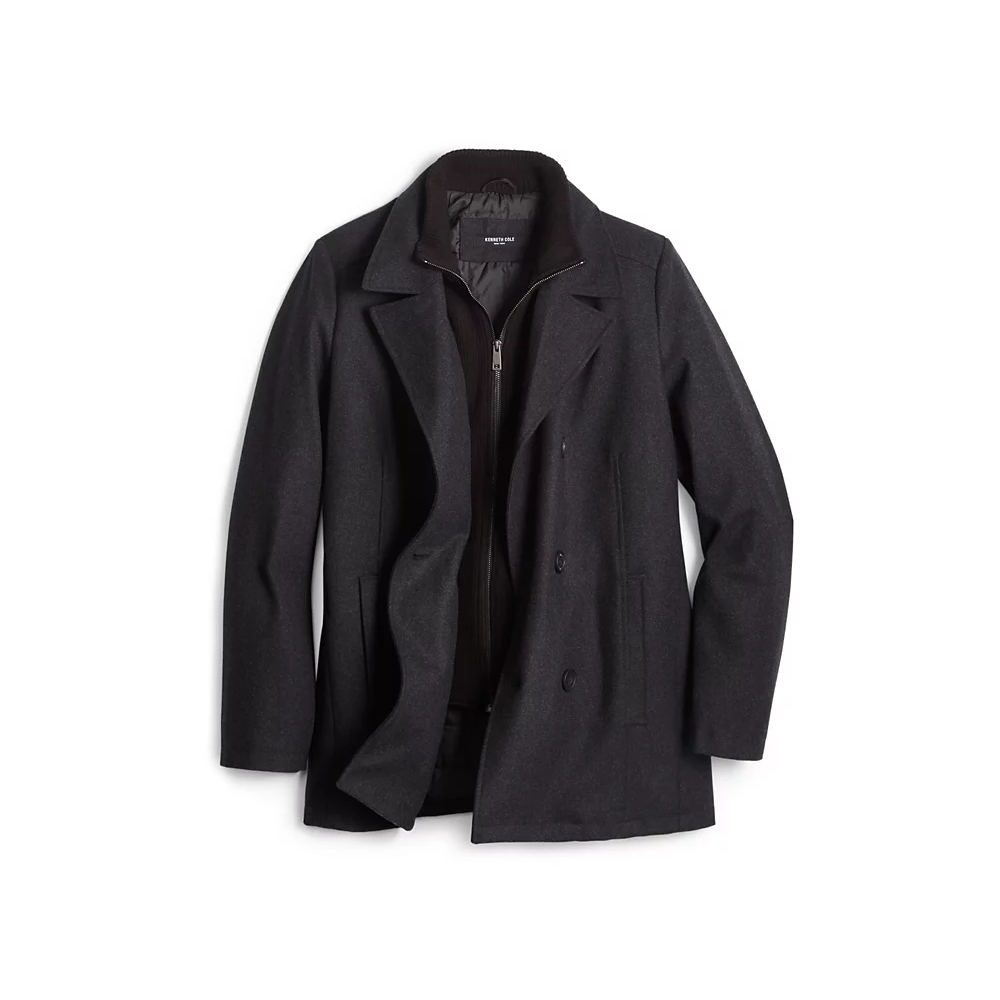 Men's Double Breasted Wool Blend Peacoat with Bib