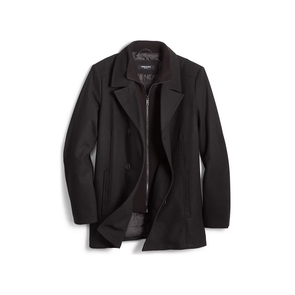 Men's Double Breasted Wool Blend Peacoat with Bib