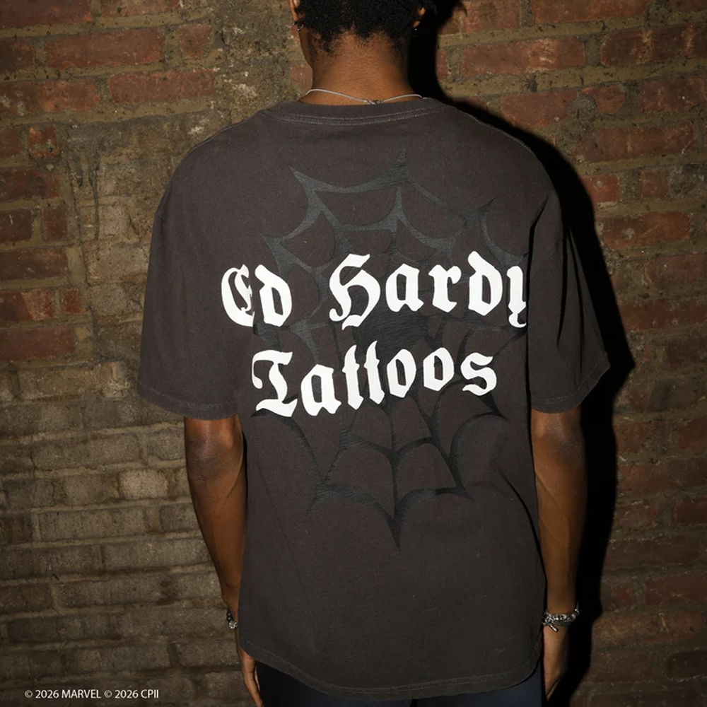 Ed Hardy Flame Web Washed Boxy Tee